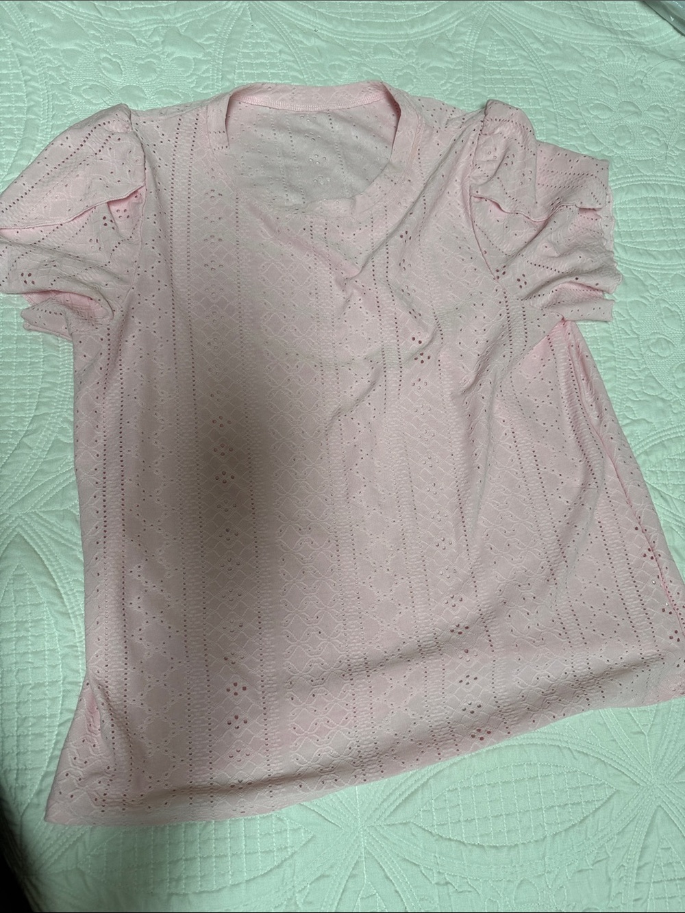 Women's Eyelet Puff Sleeve Top - Light Pink